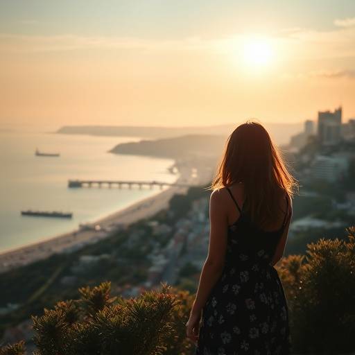 Affiche de la série Les Secrets de la Côte d'Azur, montrant une vue panoramique de Nice avec un couple mystérieux au premier plan.
